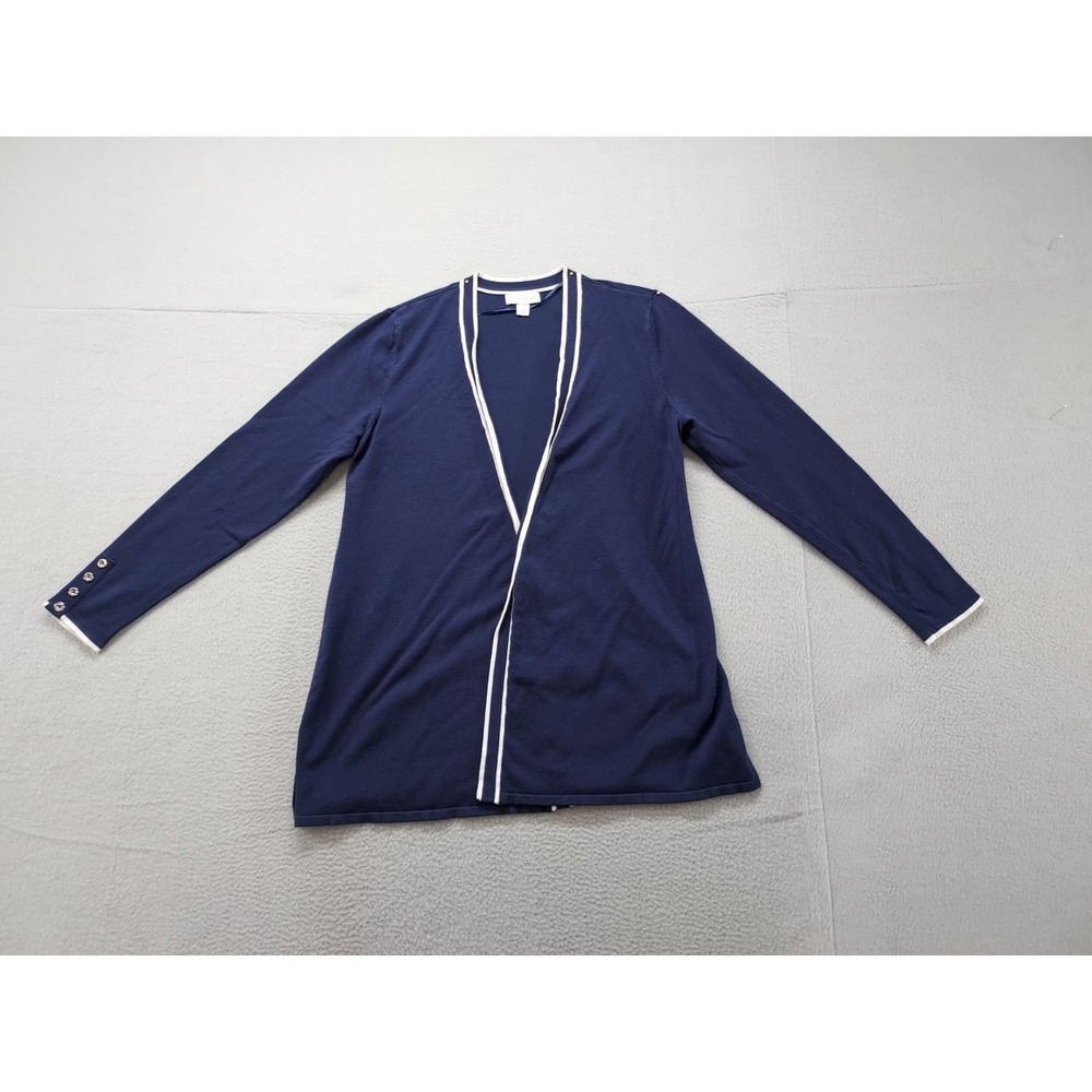 Charter Club‎ Women Sweater M Navy Blue Long Sleeve Open Front Winter Cardigan